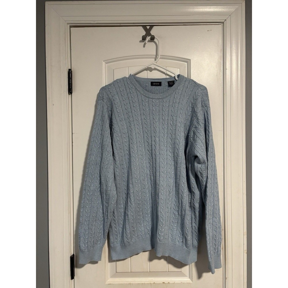 IZOD Cable Knit Sweater Ribbed Mens L Blue